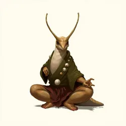 SlugMaster Swift in his signature training posture, wearing the traditional shell-adorned meditation wrap