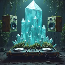 DJ Arsenic's signature crystalline recording setup, featuring naturally grown sound-capturing formations and toxic flow monitors