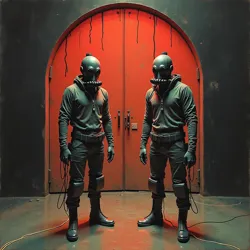 The Toxic Twins during their landmark "Poison Prophecy" performance in the Echo Chamber of Caustic Dreams, notable for being the first extended performance without breathing apparatus