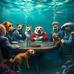 Admiral Whiskertons conducting an underwater cabinet meeting with his marine ministry staff