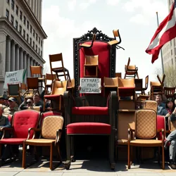 The famous "Throne Barricade" outside City Hall constructed entirely of stolen office chairs