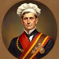 Portrait of President Quiche in chef's hat and presidential sash