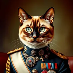 Official portrait of Madame Whiskers wearing her ceremonial collar of office and ministerial medals