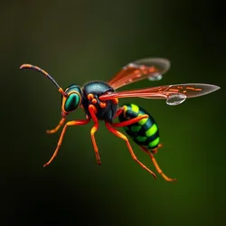 Giant Emerald Stinger Wasp in flight