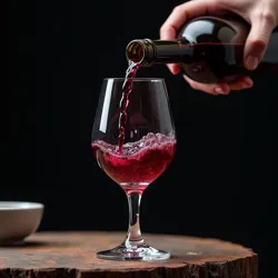 Dark wine being poured into a crystalline glass