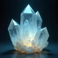 A pristine specimen of etheric quartz displaying its characteristic inner luminescence when exposed to ambient thaumic energy