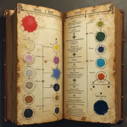 Ancient page from the Grimoire showing color experiments