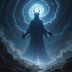 Artist's rendering of a Null Herald emerging from the void between stars, based on accounts from the Astral Codex