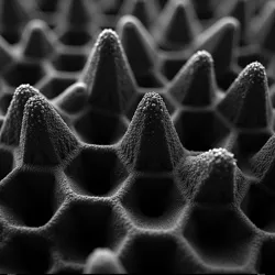 Electron microscope image showing the unique crystalline lattice of Umbral Carbon with its characteristic void pockets