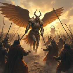 Aurum Excubae leading Messianic forces against a horde of aberrations during the Battle of the Seventh Bulwark