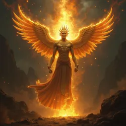 Ancient depiction of the Entomber of Gods radiating divine energy during the battle against The Ravager