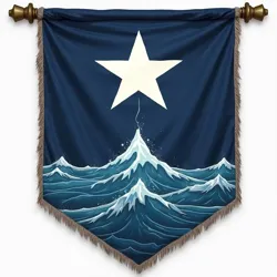 The iconic banner of the Star Templars, depicting a white star rising above oceanic waves on a field of deep blue