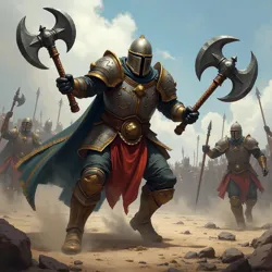 A Wrath Bearer champion wielding dual sthenic axes during the Siege of the Seventh Bulwark