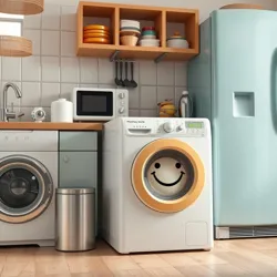 Kitchen filled with smiling appliances