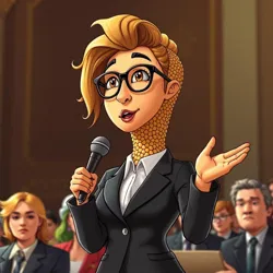 A quinoa grain character wearing glasses and a professional suit