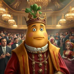 A distinguished potato wearing ceremonial robes