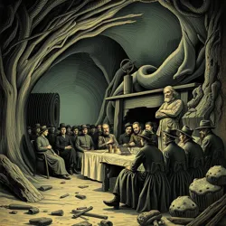 Townsfolk gathering for a Ghost Hour listening session, circa 1877