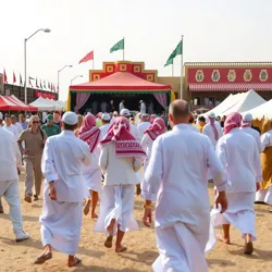 Colorful tents and lively crowds at the Desert Festival in New America