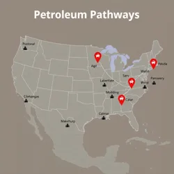 An illustration of the intricate network of petroleum pipelines in the Saudi-American colonies