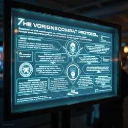 A holographic display at the Institute of Leadership Mechanization Studies showing the core tenets of the Sovereign Combat Protocol