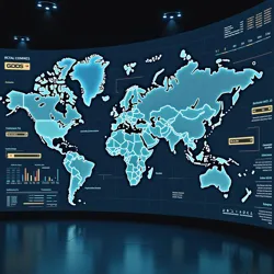 A holographic display showing worldwide leader performance metrics