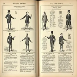 A page from an illustrated manual showing proper etiquette and associated euphemistic terms, circa 1850