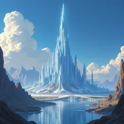 The Grand Spire of [Luminara](#), Xyronia's capital city, showcasing the distinctive crystalline architecture that characterizes Xyronian metropolitan centers